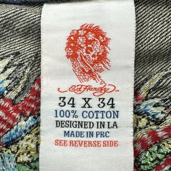 RARE Ed Hardy Dark Wash 2009 Tiger Dragon Scull Tattoo Jeans